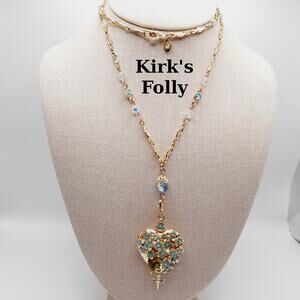 Kirk’s Folly Long Necklace 28" Removable Heart Locket Pendant Dragonfly
